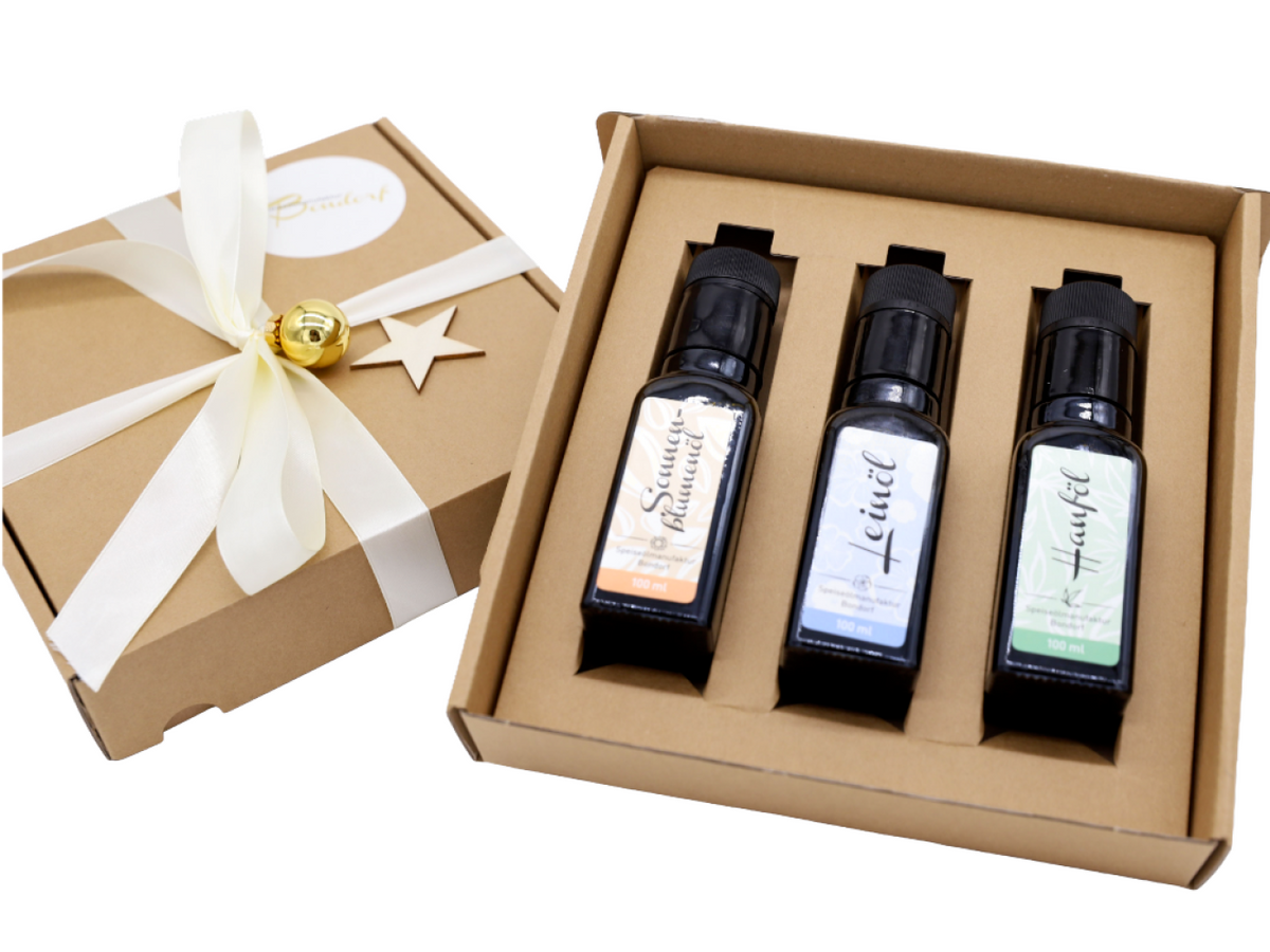 Geschenkset 100ml - Hanföl, Leinöl und Sonnenblumenöl