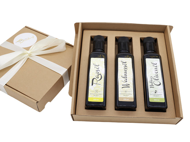 Geschenkset 250ml - Rapsöl, Walnussöl u. Olivenöl