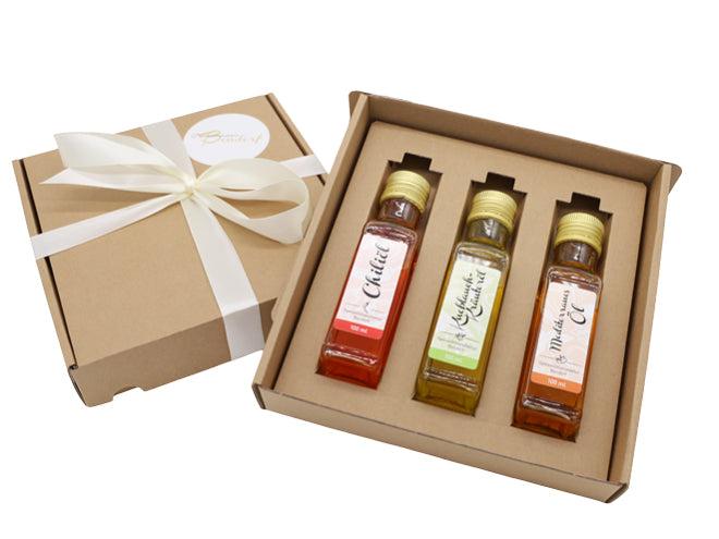 Geschenkset 100ml - Chiliöl, Knoblauch-Kräuteröl und Mediterranes Öl